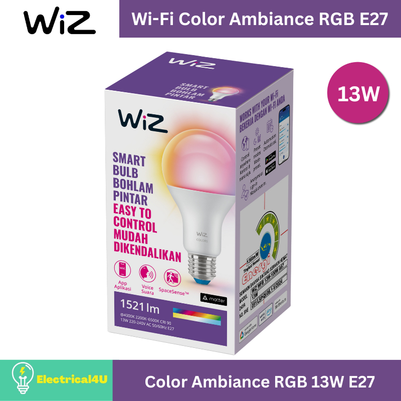 WiZ Color Ambiance RGB หลอดไฟอัจฉริยะ เปลี่ยนสีได้ 16 ล้านสี 13W ขั้ว E27