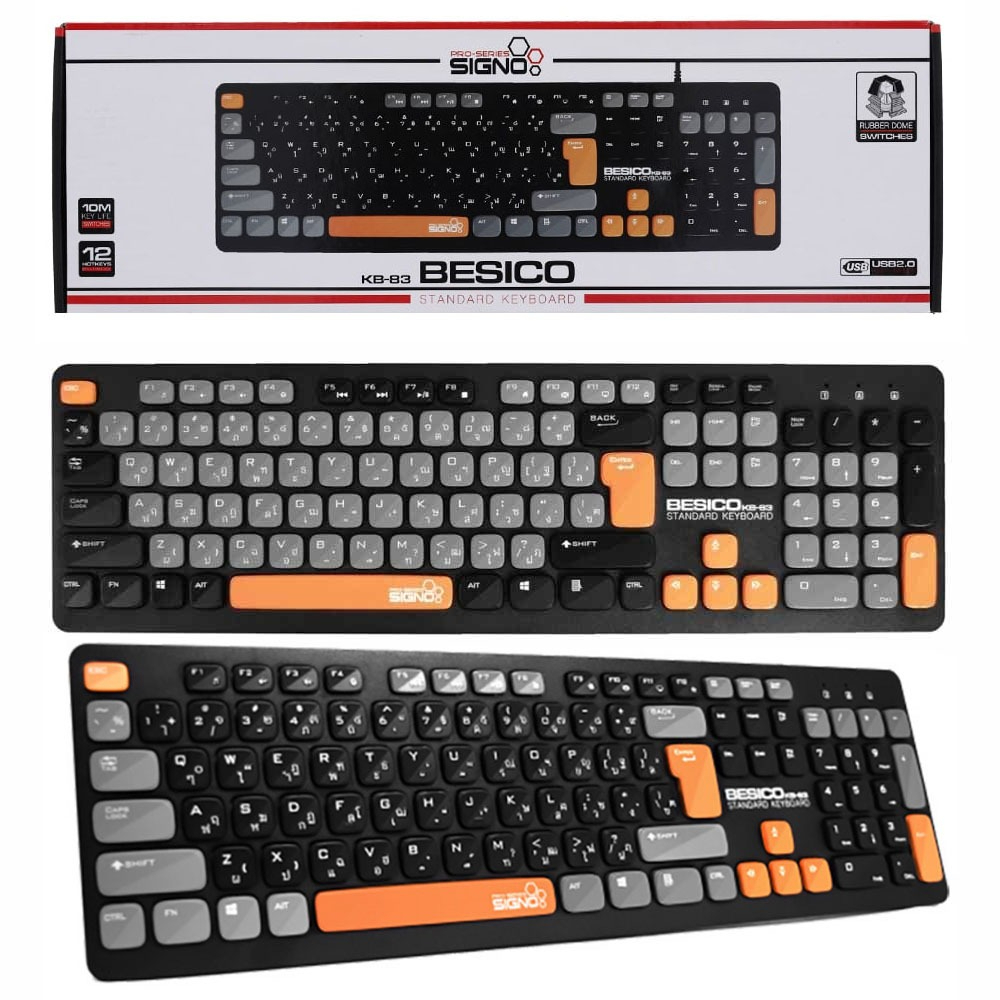 SIGNO KEYBOARD KB-83 BESICO RUBBER DOME NON-BACKLIT EN/TH - BLACK-GRAY
