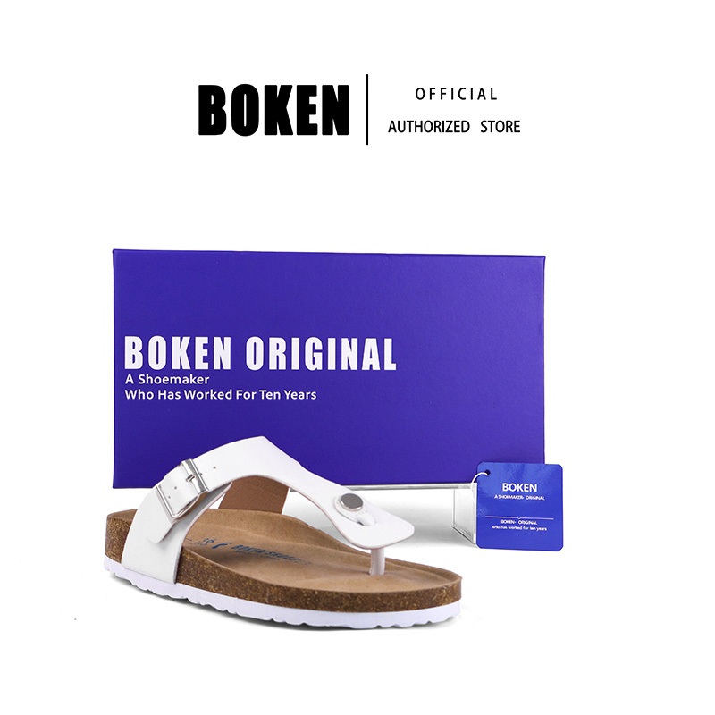 BOKEN รองเท้าแตะผู้หญิง Flip-Flop Classic Cork Slide ขาว