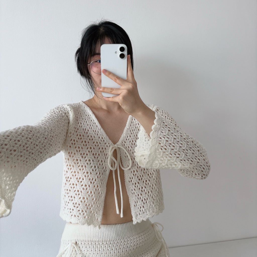 MOMOKA.KNIT🍑 เสื้อคลุมถัก ลายเจาะดอกไม้ Glam Girl✨
