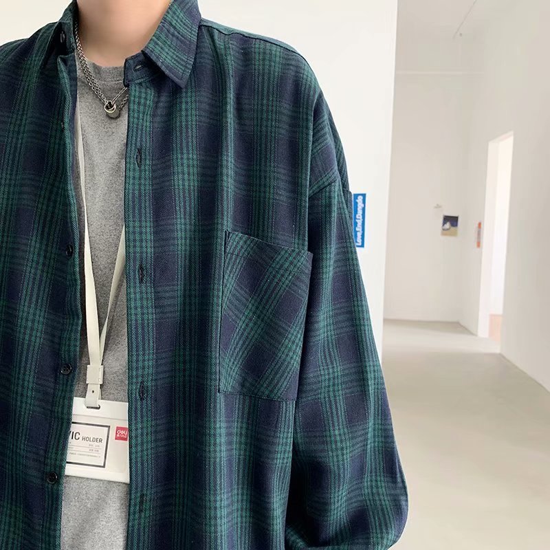 Knowyouเสื้อเชิ้ต ลายสก๊อต ใหม่ สไตล์เกาหลี  สีขาว-ดำ เสื้อหลวมใส่สบาย ๆ ไซส์ M-XXL
