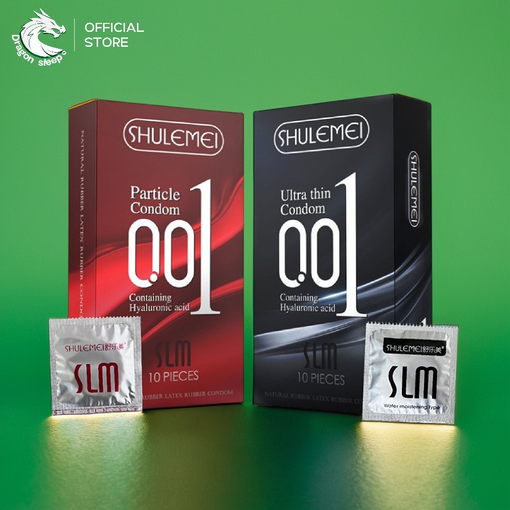 SLM ถุงยางอนามัย 001 ชนิด ปุ่ม เรียบ บาง นุ่ม เพิ่มไฮยาลูรอน กลิ่นวานิลลา ไซส์ 52±2