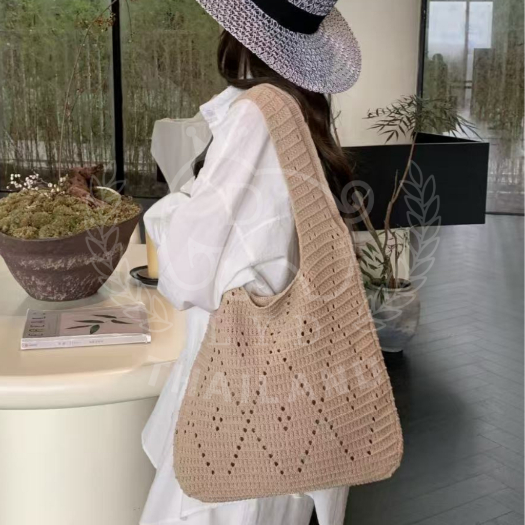 Large capacity woven bag for women 2025 new summer cotton thread tote bag, fashionable and versatile（B355