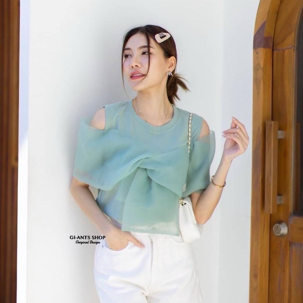 เสื้อคอกลมแต่งโบว์ด้านหน้าใส่ออกงานสวยๆ งานนำเข้าน่ารักมาก GI44 ราคา ถูกที่สุด ดีลบีเคเค แกลเลอรีภาพที่ 7
