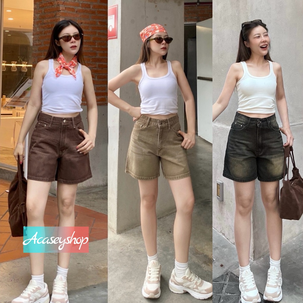 Acasey กางเกงยีนส์ผู้หญิง ขาสั้น 2ส่วน ผ้าไม่ยืด หนานุ่ม ใส่สบาย ทรงสวยมาก กำลังมาแรงส์