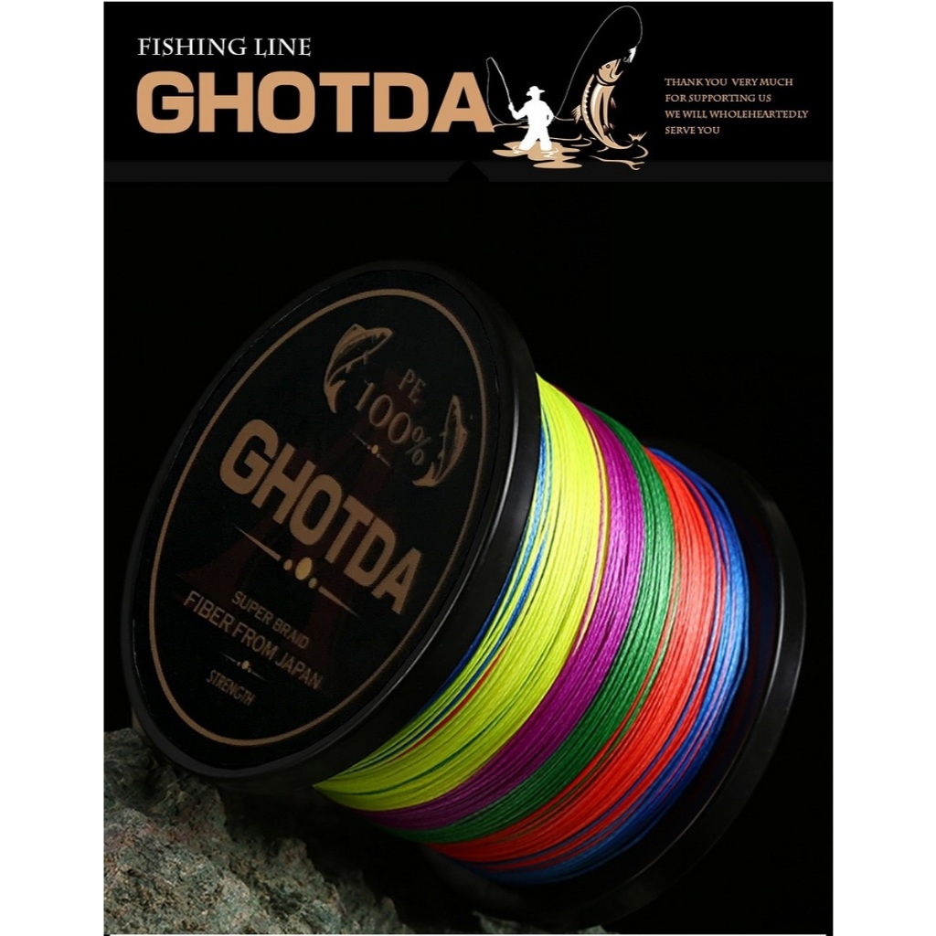 GHOTDA  PE100% 4 Strands Multi Colors สาย พีอี ถัก4 หลากสี(10เมตร/สี) เบอร์2.0,ยาว 300m.