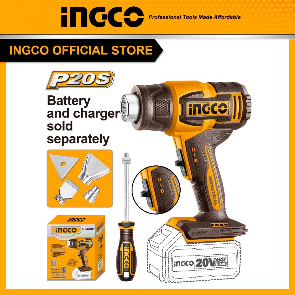 INGCO ปืนเป่าลมร้อนไร้สาย 20V (เครื่องเปล่า) HGLI2006