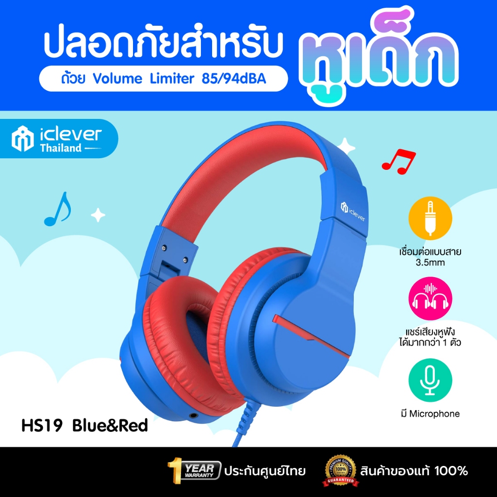 [มีปุ่มจำกัดเสียงสำหรับเด็ก] หูฟังเด็ก iClever HS19 หูฟังสำหรับเด็ก Kids Headphones with Microphone