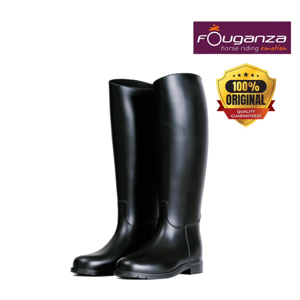 รองเท้าบูตขี่ม้าทำจากหนังสังเคราะห์สำหรับผู้ใหญ่รุ่น 100 (สีดำ)ยี่ห้อ FOUGANZA