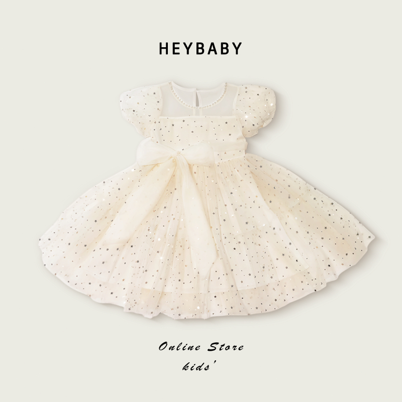 1-12 ปี ฤดูร้อน เดรสเด็กเกาหลีผู้หญิง แขนพัฟ สวมใส่สบาย  ชุดเดรสวันเกิดเด็กหญิง