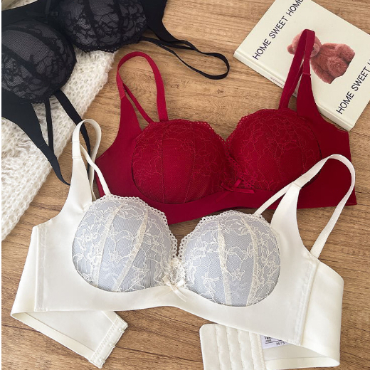 Rimuru👙เสื้อชั้นในสตรีไร้โครง เสื้อชั้นในแบบดันทรง ฟองน้ำหนา ทรงเข้ารูป งานฝีมือสวยงาม เซ็กซี่มีเสน่ห์ โบว์ลูกไม้