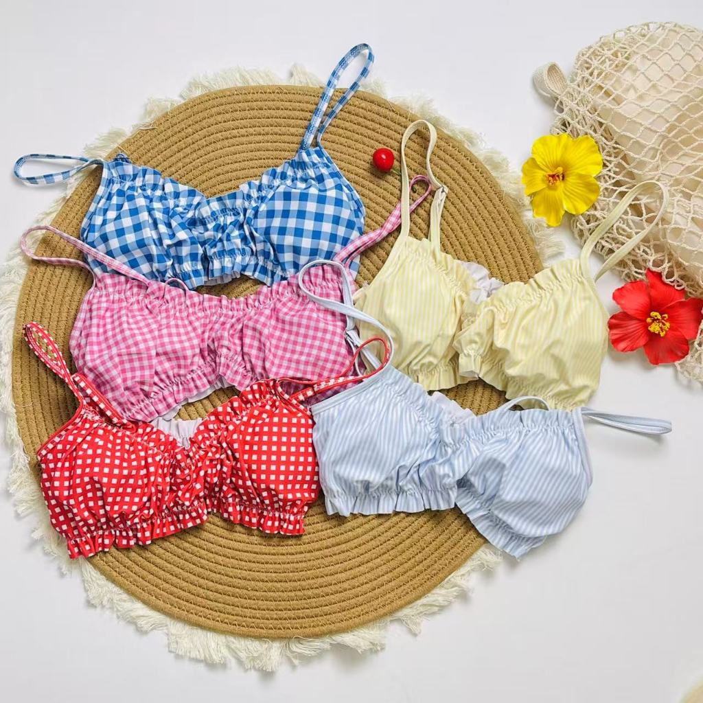 🌸Swift Bra🌸เสื้อกล้ามบิกินี่ เสื้อบรา ลายสก็อตและลายทาง เซ็กซี่ น่ารัก ใหม่ summer