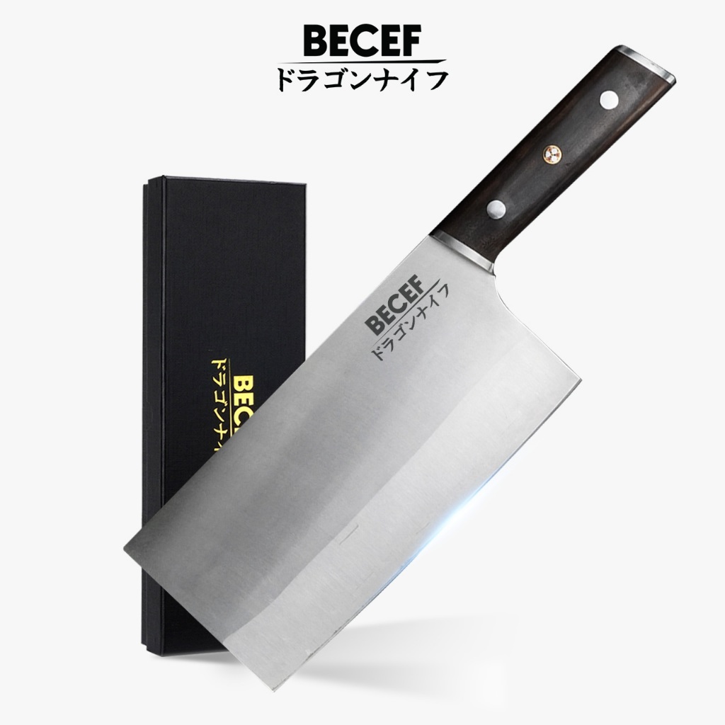 BECEF มีดปังตอ หนาพิเศษ 4 มิล ด้ามไม้แม้ มีดหั่น สับ ซอย  ขนาด 31 cm