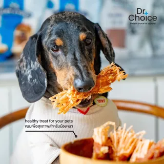 Dr.Choice Chicken Jerky Dog Snack - ด๊อกเตอร์ ช๊อยส์ ขนมเนื้อสันในไก่แท้อบแห้ง สูตรสันในพันทาโร่ส้ม (160-400 g.)