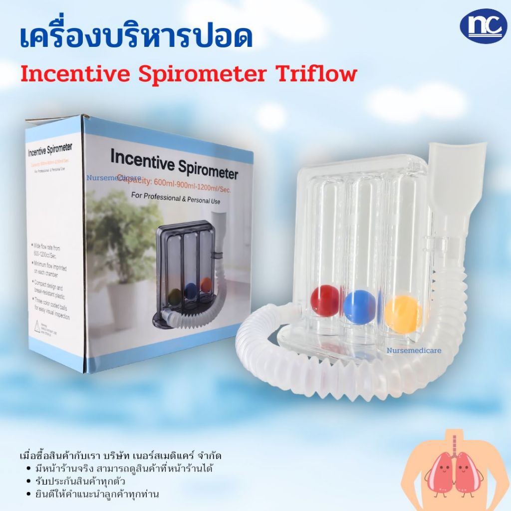 (กล่องฟ้า-ขาว) เครื่องบริหารปอด Incentive Spirometer Triflow (ชุดบริหารปอด,อุปกรณ์บริหารปอด,เครื่องด