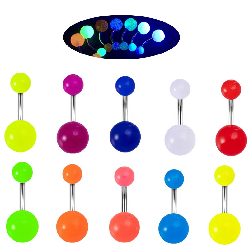 จิวสะดือ เรืองแสง Stainless Steel Body Piercing Acrylic Luminous Ball Navel Nail Ring