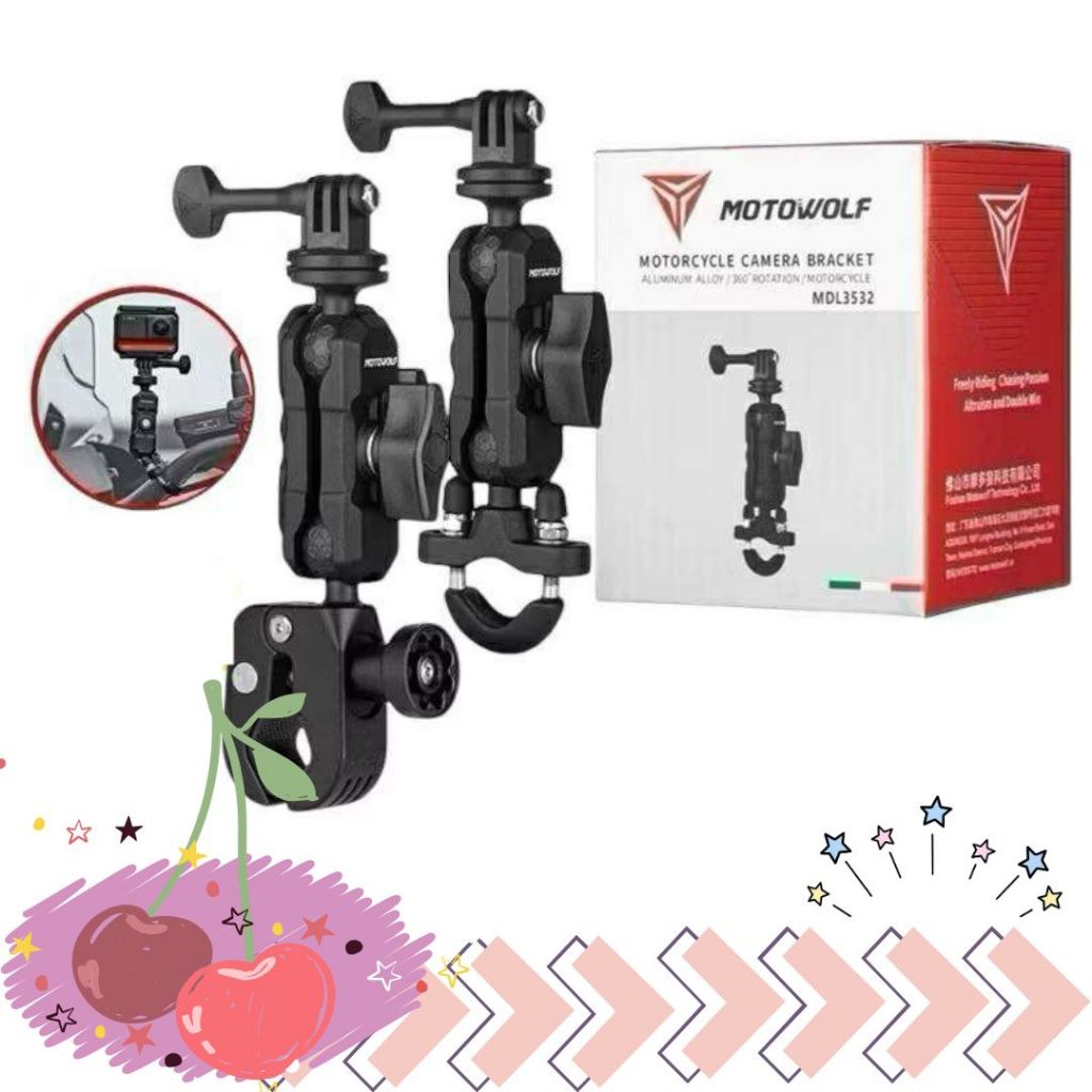 พร้อมส่งจากไทย MOTOWOLF MDL3532 ที่ยึดกล้องแอคชั่นแคม สำหรับติดมอเตอร์ไซค์ Action Camera Mount