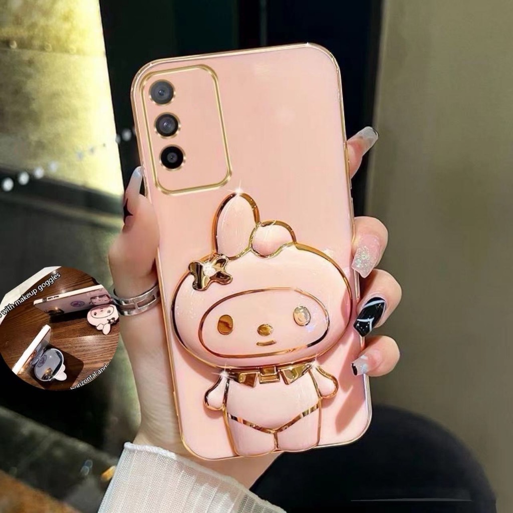 เคส น่ารัก ตั้งได้ สำหรับ Samsung A51 A71 A22 A50 A50S A30S A14 A24 A34 A54 A53 การ์ตูน เมโลดี้ หรูหรา แบบนิ่ม มีกระจก