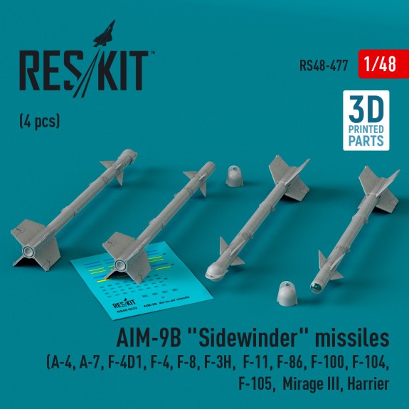 RS48-0477_AIM-9B "Sidewinder" missiles (4 pcs) (3D Printed) (1/48)