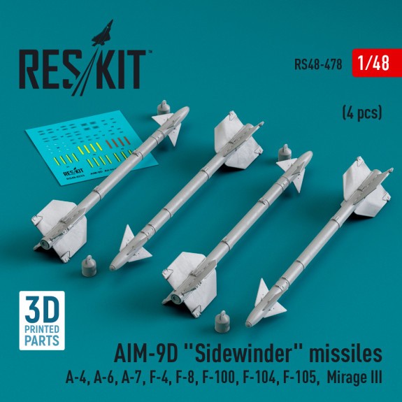 RS48-0478_AIM-9D "Sidewinder" missiles (4 pcs) (3D Printed) (1/48)