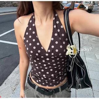 BY IRA 202520 🥰พร้อมส่ง😘 Dottie Tank เสื้อลายจุดสายเดี่ยวคล้องคอ ดีเทลช่วงเอวสุดเป๊ะ