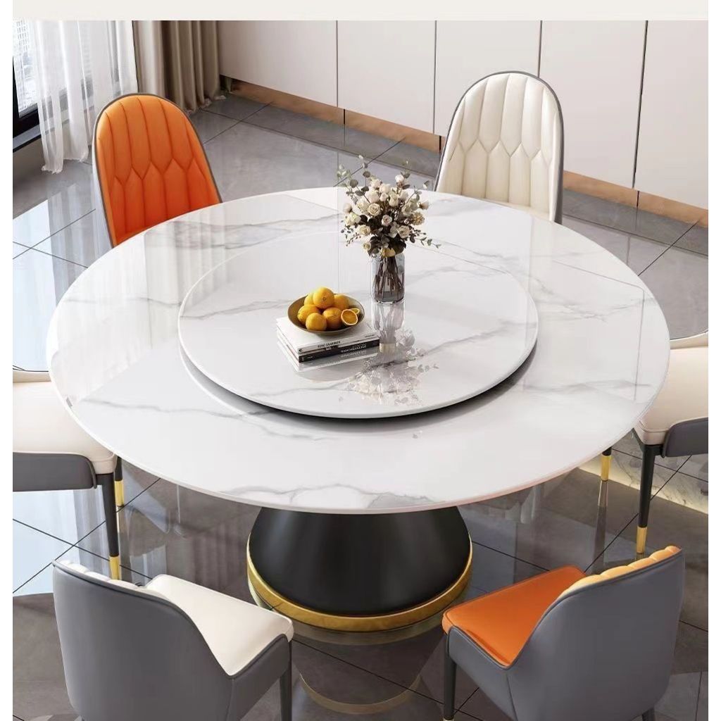 โต๊ะกินข้าวกลม สไตล์อิตาลี รุ่น Verona Luxe พร้อม Lazy Susan หินแกร่งสุดหรู