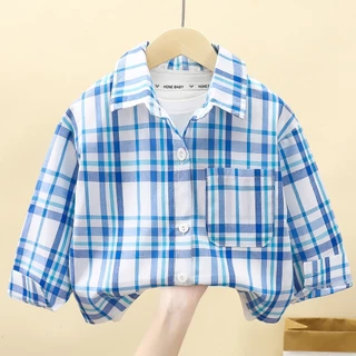 เสื้อแขนยาว เสื้อเชิ้ตเด็ก ลายสก๊อต สีสัน ไซส์90-150 พร้อมส่ง