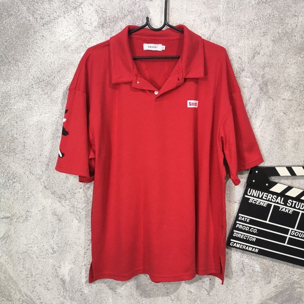 ผ้ามือสอง เสื้อยืดคอปก RAGOUT สีจริงแดงอ่อนกว่าในรูป