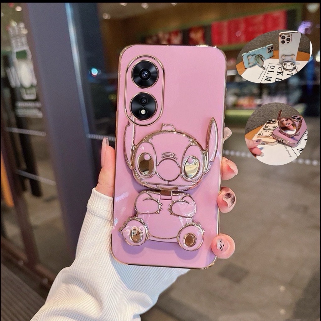 ตั้งได้ หมุนได้ เคส สำหรับ OPPO A17 A17K A16 A15 A15S A57 4G 5G A77S A77 5G A76 A96 A5S A7 A12 F9 ลายการ์ตูน สติช