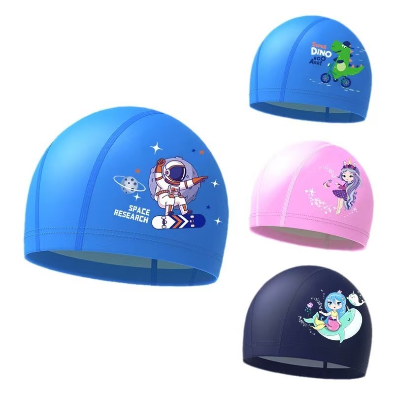 L&L หมวกว่ายน้ำเด็ก กันน้ำ ปกป้องหู ยืดหยุ่น PU ว่ายน้ำ