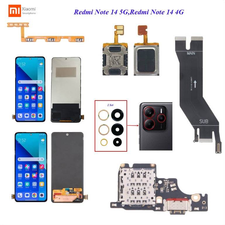 อะไหล่มือถือ Xiaomi Redmi Note 14 5G/สายแพร/กระจกเลนส์กล้อง/ลำโพงหูฟัง/แบตเตอรี่ BN5U/หน้าจอ LCD