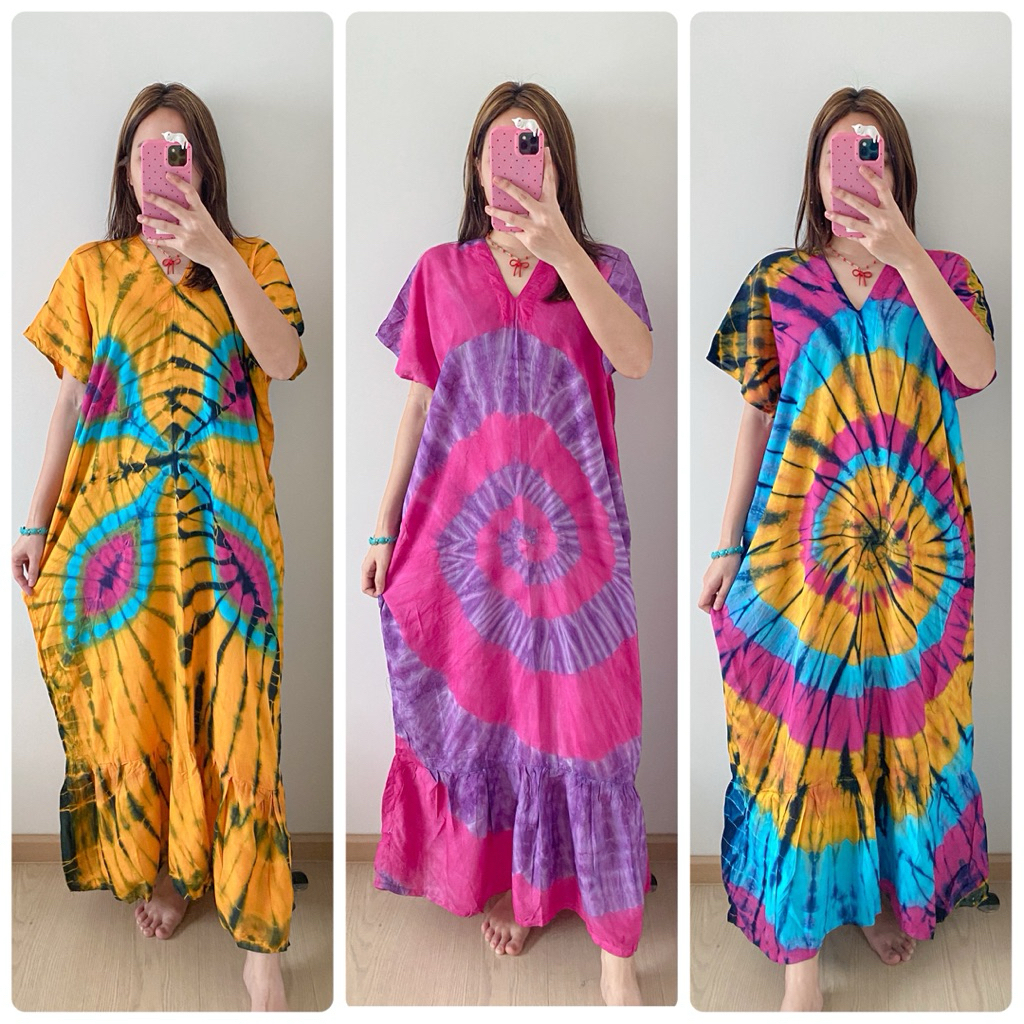 เดรสมัดย้อมคอวีชายระบายสวย