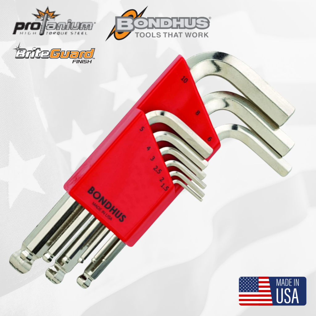 BONDHUS  ประแจหกเหลี่ยมตัวแอล หัวบอล แบบสั้น 9ตัวชุด ขนาด 1.5 - 10mm.(มิล) No.17799