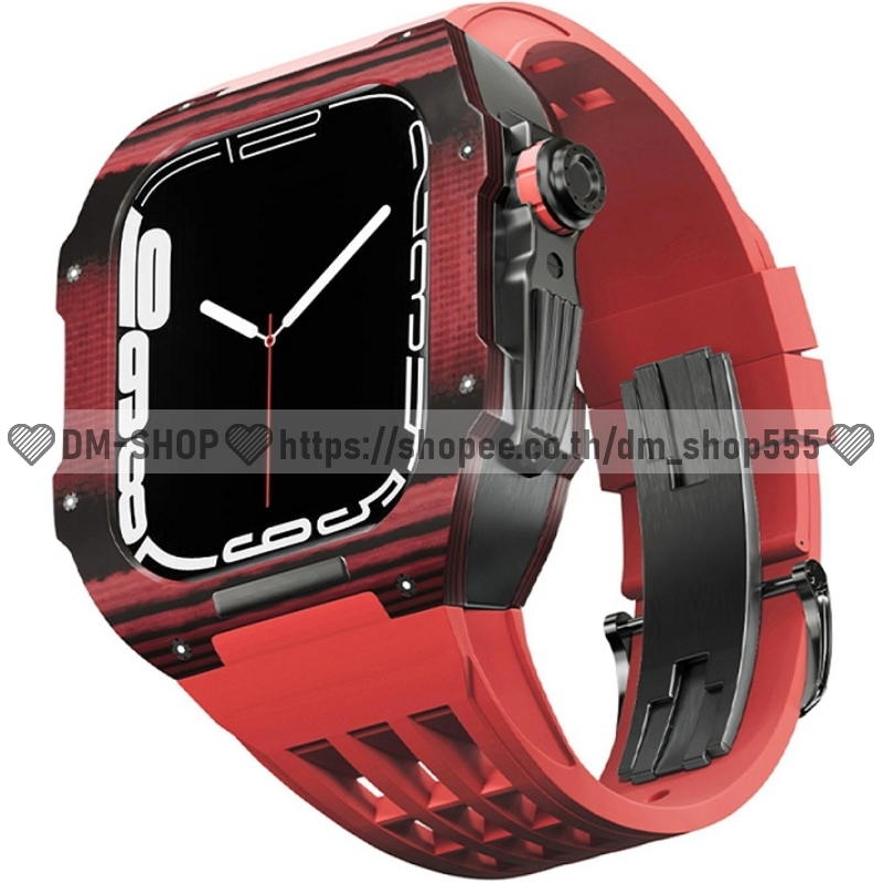 💚DM-SHOP💚สำหรับ Apple Watch เคส สาย 44MM 45MM คาร์บอนไฟเบอร์ ไทเทเนียม ชุดแต่งหรู สำหรับ 9 8 7 6 5 4