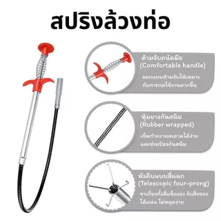 งูเหล็กล้วงท่อ ทะลวงท่อระบายน้ำ ขนาด 60 ซม. ตัวช่วยแก้ท่อตัน อุปกรณ์คีบเศษผมและขยะ