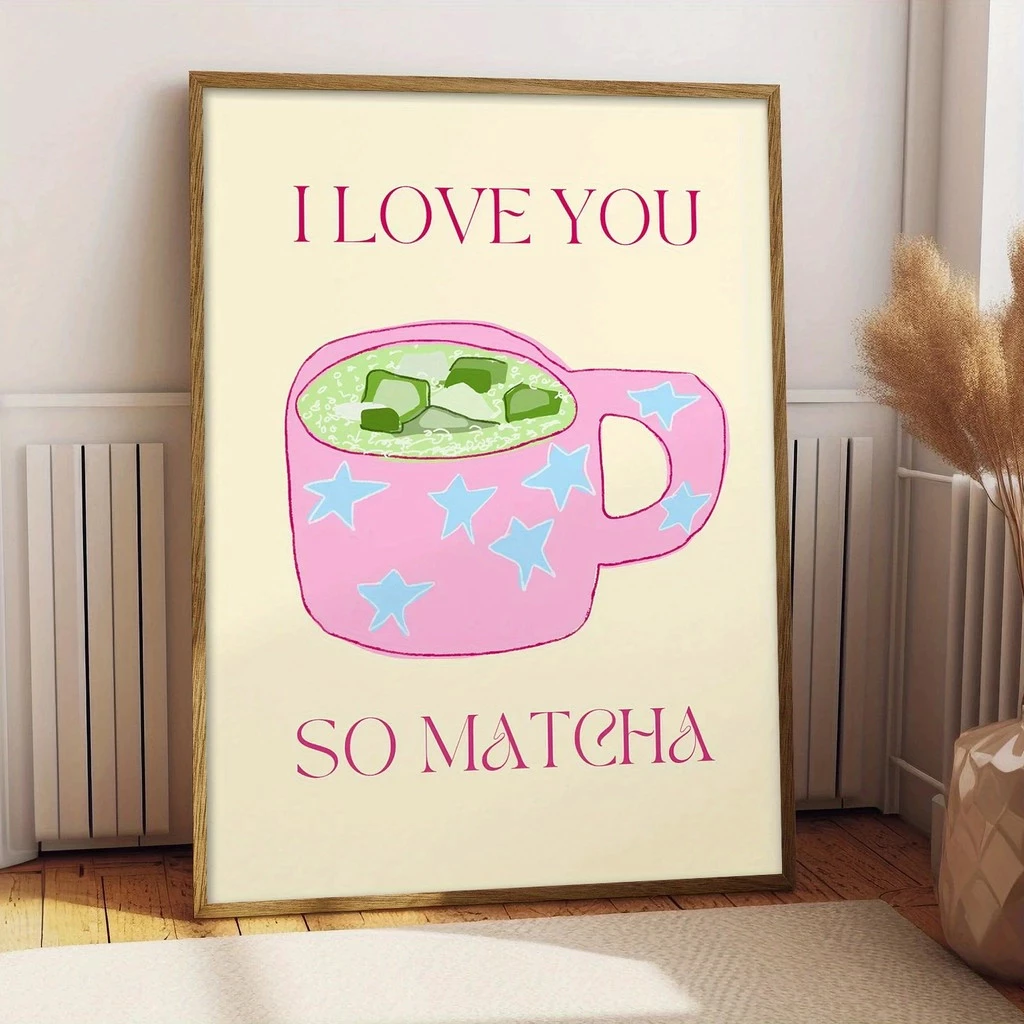 (พร้อมส่งจากไทย ภาพรวมกรอบ) 🍵มัทฉะ🍵 ชาเขียว Matcha ภาพมัทฉะสไตล์มินิมอล ตกแต่งคาเฟ่ ห้องนั่งเล่น คาเฟ่