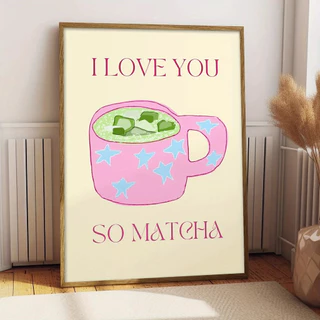 (พร้อมส่งจากไทย ภาพรวมกรอบ) 🍵มัทฉะ🍵 ชาเขียว Matcha ภาพมัทฉะสไตล์มินิมอล ตกแต่งคาเฟ่ ห้องนั่งเล่น คาเฟ่