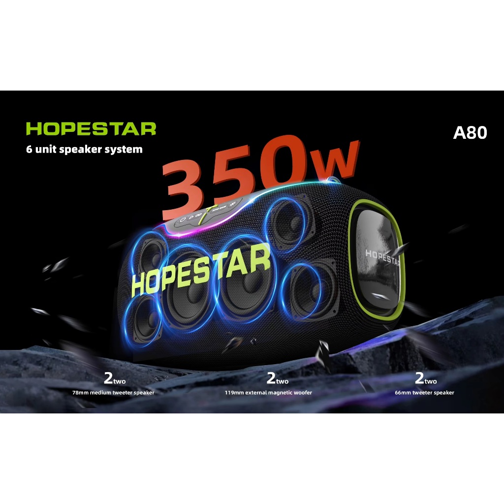 HOPESTAR A80 ลำโพงบลูทูธ 350W |ไมค์ลอย 1ตัว | กันน้ำ IPX6 | ปรับเบส 3 โหมด ของแท้ประกันศูนย์ไทย 1ปี