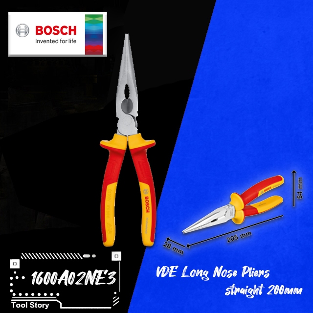 BOSCH บ๊อช คีมอเนกประสงค์ คีมปากแหลม มาตรฐาน VDE แบบตรง 200 มม. 1600A02NE3