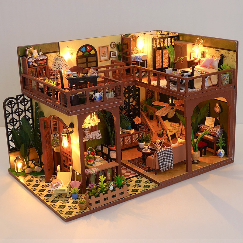 บ้านจิ๋วDIY รุ่น TD47 บ้านย้อนยุคเรื่องราวของแสงและเงา มีฝาครอบกันฝุ่น บ้านตุ๊กตาจิ๋ว