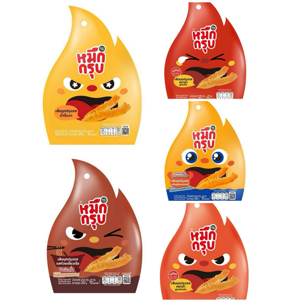 หมึกกรุบSunsuเส้นบุกปรุงรสก๋วยเตี๋ยวเรือ/น้ำจิ้มงา/หม่าล่าสูตรดั้งเดิม/สูตรเผ็ด ขนาด 50 กรัม(6ซอง)