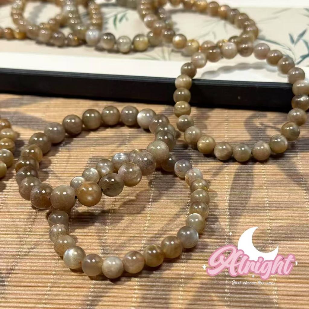 ลาบราดอไลท์ Labradorite สร้อยข้อมือหิน ลาบราโดไลท์ ลาบราโดไรต์สีน้ำตาลธรรมชาติ อัญมณีมูนสโตน