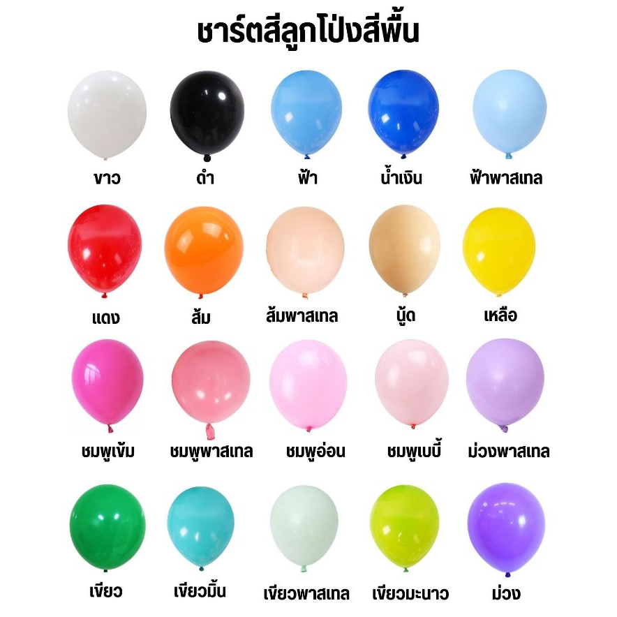 ลูกโป่งสีพื้น ขนาด 6-12นิ้ว (แพ็คละ10ใบ)