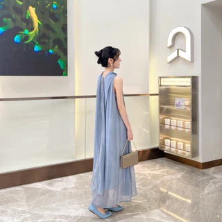 ✨Lady Cecilia Dress - Miida สวยมากกก💫เดรสยาวผ้าพิมลายทางลง ดีเทลคอสูงมีชายผ้าพาดไปด้านหลัง