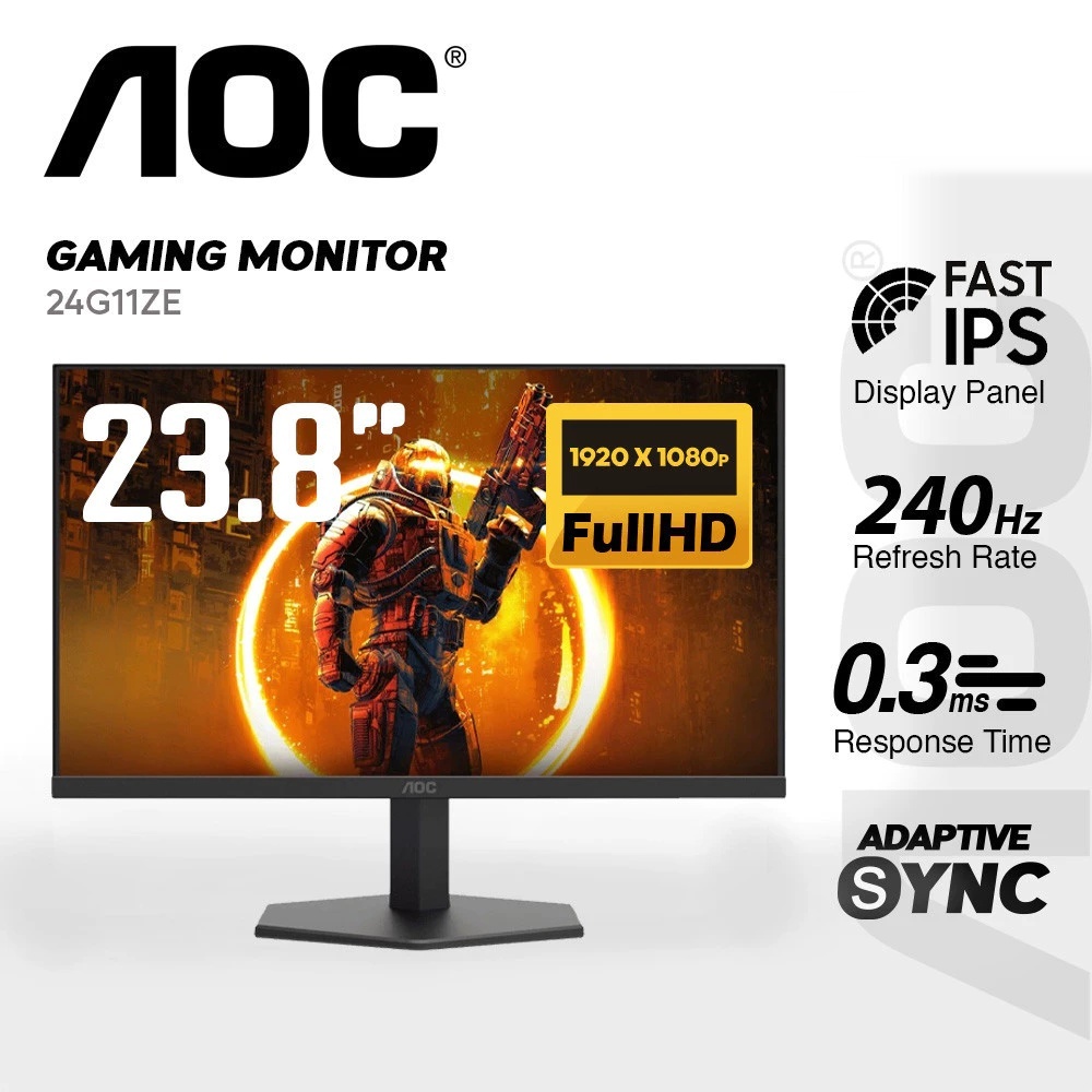 MONITOR (จอมอนิเตอร์) AOC 24G11ZE/67 - 23.8 INCH IPS FHD 240Hz (OC) ADAPTIVE SYNC