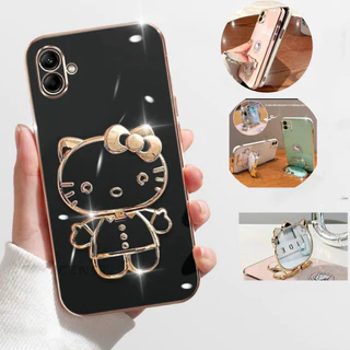 เคส ขาตั้งกระจก สำหรับ Samsung A07 A08 A06 4G 5G A05 A04 A03 คิตตี้ กระจก ขาตั้ง หมุนได้ 360 องศา ฝาหลัง แบบนิ่ม KKK