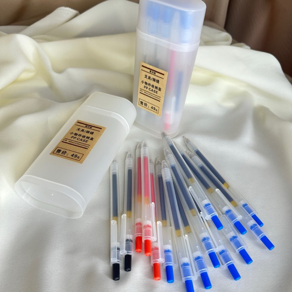 พร้อมส่ง! Box set✨(ตะกร้าใหม่) ปากกาสไตล์มูจิ muji  (หัวปากกา 0.5mm) เขียนลื่น ไม่ขาดตอน จัดไป 1กล่อง15แท่ง (🔵10 🔴3 ⚫️2)