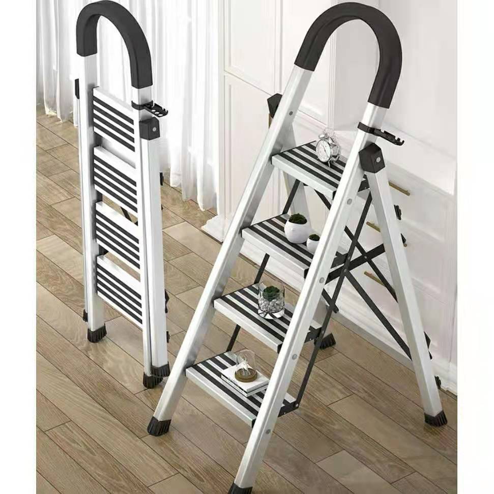 บันไดเหล็ก สีสแตนเลสสตีล พับเก็บได้ สะดวก แข็งแรง แบบ3ชั้น 4 ขั้น 5ชั้นและ6ชั้น