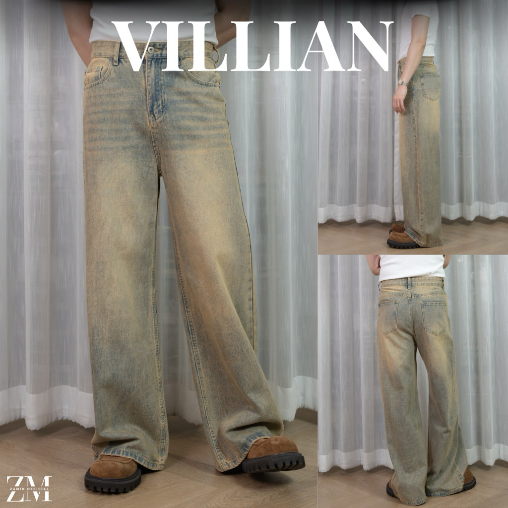 VILLIAN JEANS กางเกงยีนส์เอวสูงทรงกระบอกใหญ่