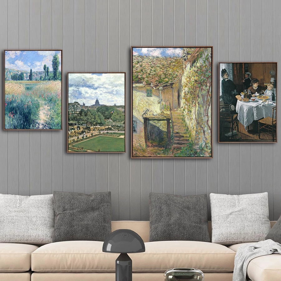 (พร้อมส่งจากไทย ภาพรวมกรอบ) ภาพพิมพ์ลาย ศิลปะ สีน้ำมัน ฝรั่งเศษ French Claude Monet  สําหรับตกแต่งบ้าน